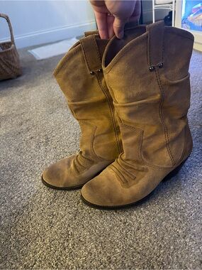 BCBGeneration Tan Suede Mid-Calf Booties